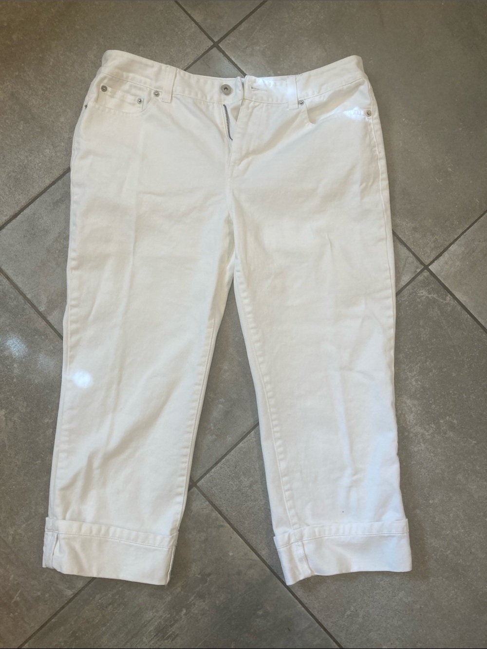 White Denim Cuffed Capris